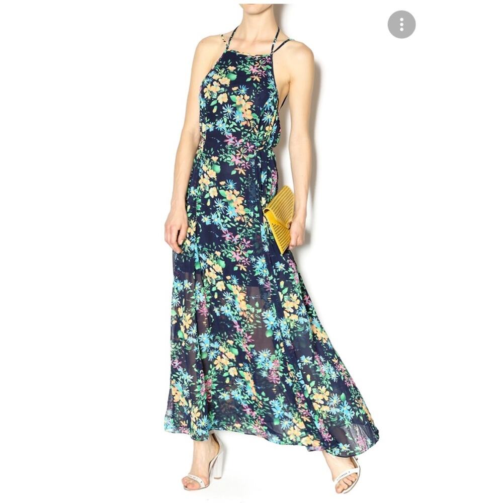 I. Madeline Women Floral Print Halter Neck Maxi Dress Size M
